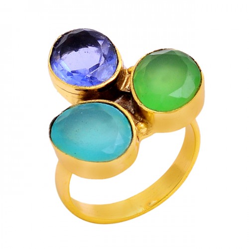 925 Sterling Silver Oval Shape Gemstone Gold Plated Designer Ring Jewelry