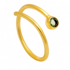 Faceted Round Shape Peridot Gemstone 925 Sterling Silver Gold Plated Ring