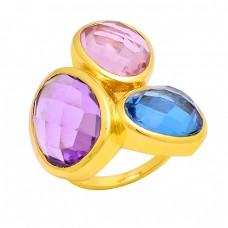 925 Sterling Silver Oval Shape Gemstone Gold Plated Designer Ring Jewelry