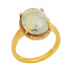 Cabochon Oval Shape Chalcedony Gemstone 925 Silver Gold Plated Ring