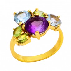 Amethyst Blue Topaz Peridot Gemstone 925 Silver Gold Plated Ring Jewelry