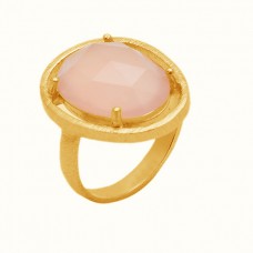 Rose Quartz Oval Shape Gemstone 925 Sterling Silver Gold Plated Ring Jewelry