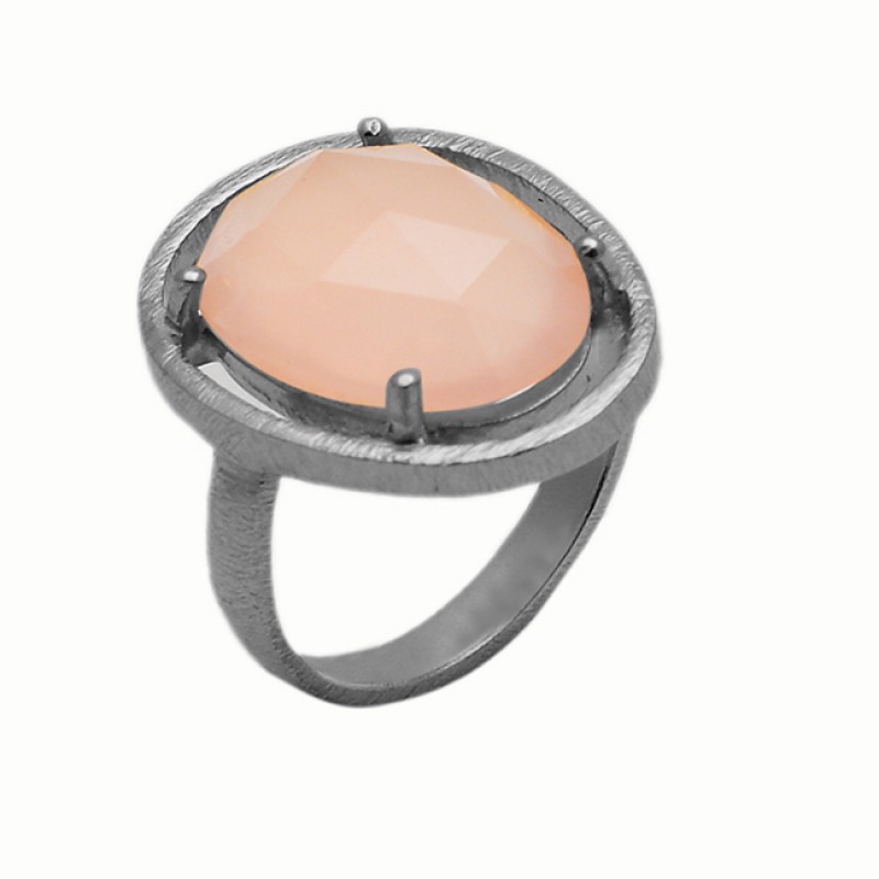 Rose Quartz Oval Shape Gemstone 925 Sterling Silver Gold Plated Ring Jewelry