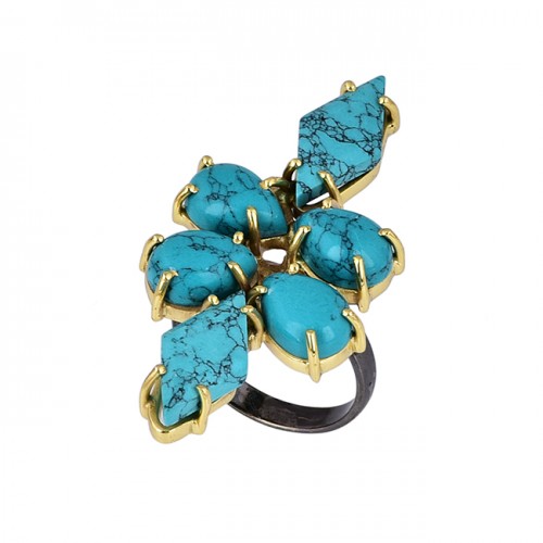 Pear Marquise Shape Turquoise Gemstone 925 Silver Gold Plated Ring