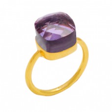 Amethyst Highdoom Cushion Shape Gemstone 925 Sterling Silver Gold Plated Ring Jewelry