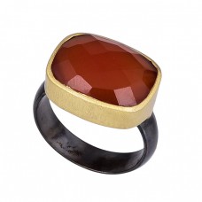 Rectangle Shape Carnelian Gemstone 925 Silver Black Rhodium Ring Jewelry