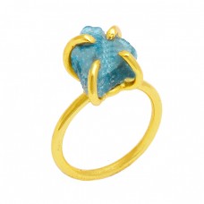 Apatite Rough Gemstone 925 Sterling Silver Gold Plated Prong Setting Ring Jewelry