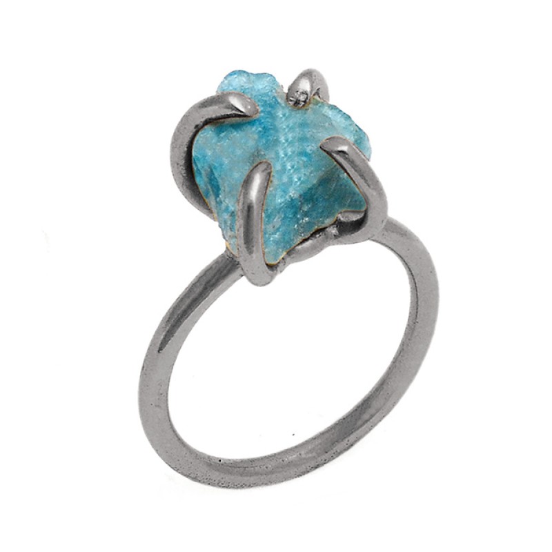 Apatite Rough Gemstone 925 Sterling Silver Gold Plated Prong Setting Ring Jewelry