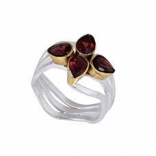 Pear Shape Garnet Gemstone 925 Sterling Silver Gold Plated Designer Ring