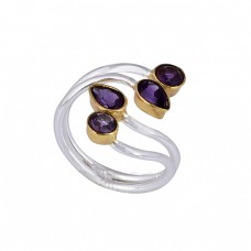 Pear Round Shape Amethyst Gemstone 925 Sterling Silver Designer Ring