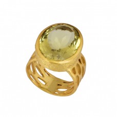 Oval Shape Peridot Gemstone 925 Sterling Silver Gold Plated Ring Jewelry