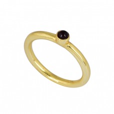 Round Shape Black Onyx Gemstone 925 Sterling Silver Gold Plated Ring