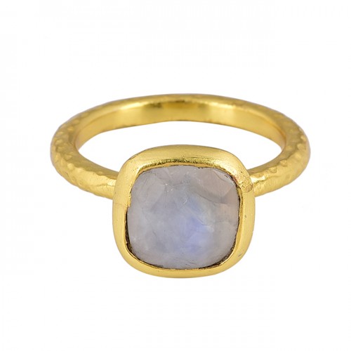 Square Shape Moonstone 925 Sterling Silver Gold Plated Ring Jewelry