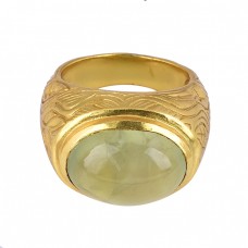 Oval Shape Prehnite Chalcedony Gemstone 925 Silver Designer Ring