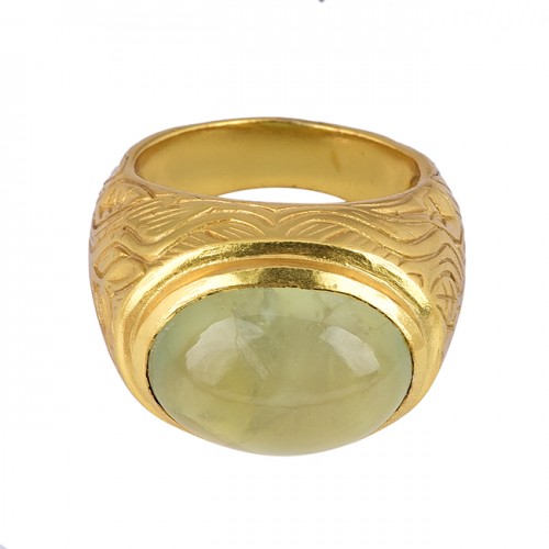Oval Shape Prehnite Chalcedony Gemstone 925 Silver Designer Ring