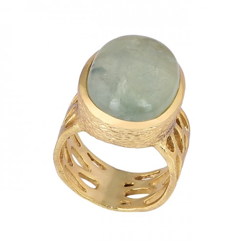 Cabochon Oval Chalcedony Gemstone 925 Silver Gold Plated Ring Jewelry