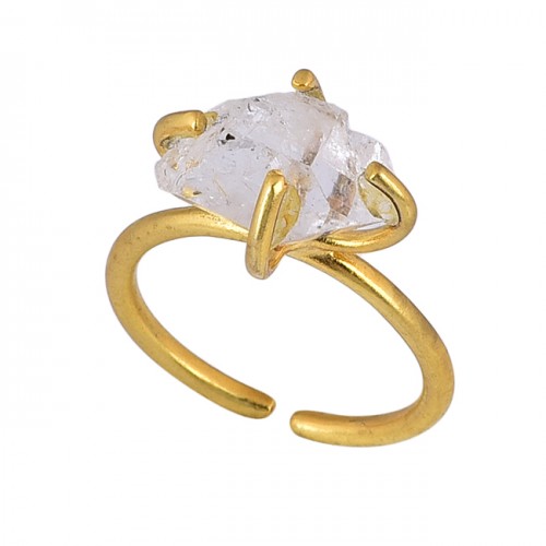 925 Sterling Silver Herkimer Diamond Rough Gemstone Gold Plated Ring