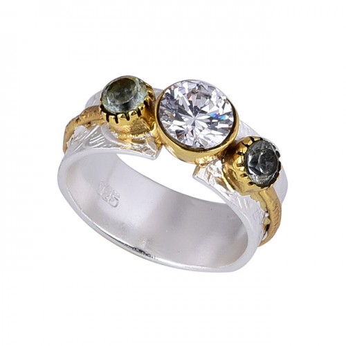 Round Shape Cubic Zirconia Gemstone 925 Silver Handmade Designer Ring