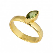 Marquise Shape Peridot Gemstone 925 Sterling Silver Gold Plated Ring