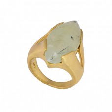 925 Sterling Silver Chalcedony Gemstone Gold Plated Ring Jewelry