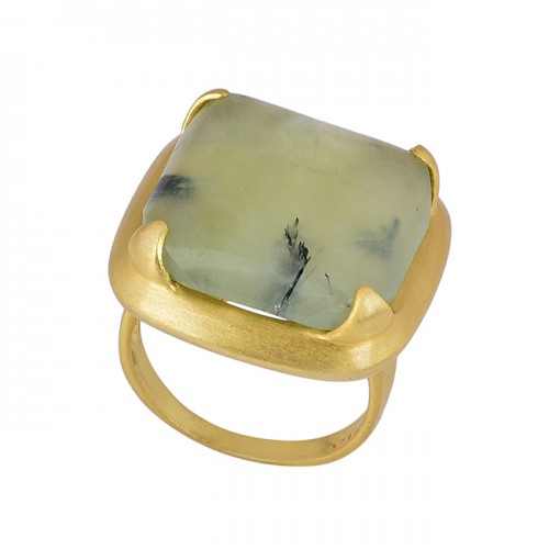 925 Sterling Silver Square Shape Prehnite Chalcedony Gemstone Ring Jewelry