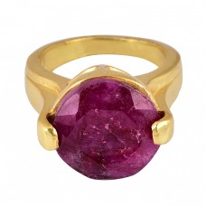 Round Shape Ruby Gemstone 925 Sterling Silver Gold Plated Ring Jewelry