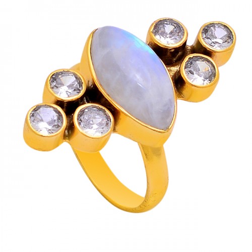 Moonstone Cz Gemstone 925 Sterling Silver Gold Plated Designer Ring