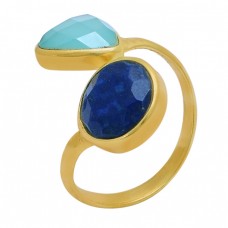 Sapphire Chalcedony Gemstone 925 Sterling Silver Gold Plated Band Ring