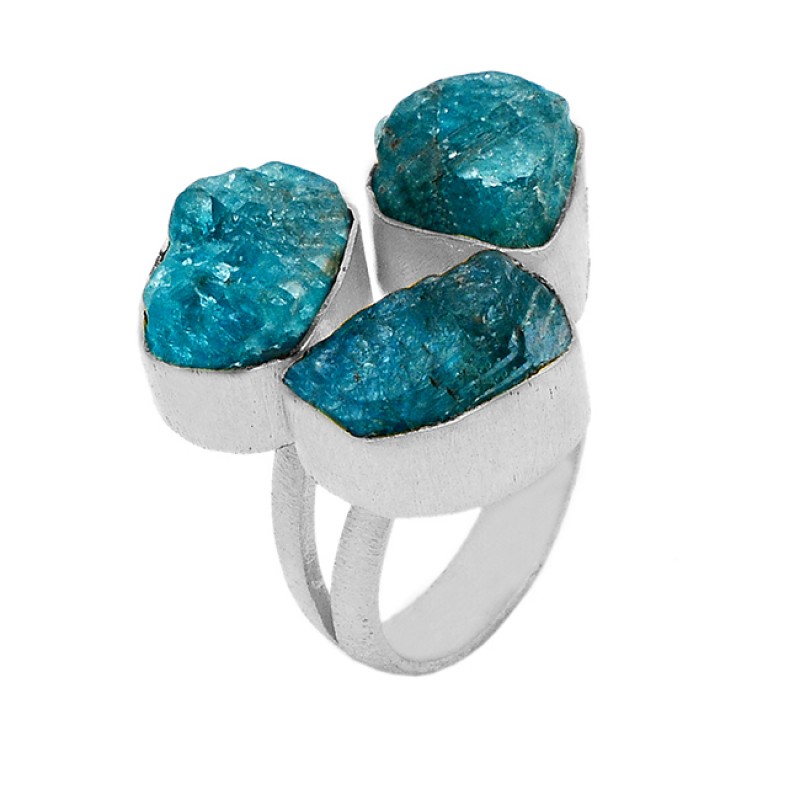 925 Sterling Silver Apatite Rough Gemstone Gold Plated Handmade Designer Ring