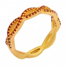 Faceted Round Shape Garnet Gemstone 925 Silver Gold Plated Cocktail Ring