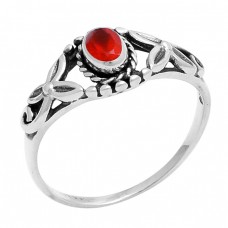 Faceted Oval Shape Red Onyx Gemstone 925 Sterling Silver Ring Jewelry