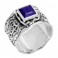 Square Shape Blue Sapphire Gemstone 925 Sterling Silver Ring Jewelry