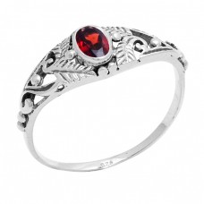 Faceted Oval Shape Garnet Gemstone 925 Sterling Silver Ring Jewelry
