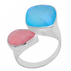 Rose Aqua Color Chalcedony Gemstone 925 Sterling Silver Designer Ring