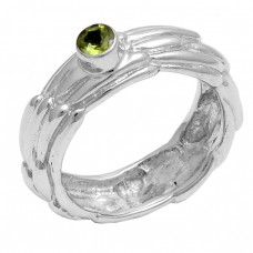 Faceted Round Shape Peridot Gemstone 925 Sterling Silver Ring Jewelry