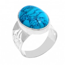 Cabochon Oval Shape Turquoise Gemstone 925 Sterling Silver Ring Jewelry