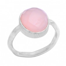 Oval Shape Rose Chalcedony Gemstone 925 Sterling Silver Ring Jewelry