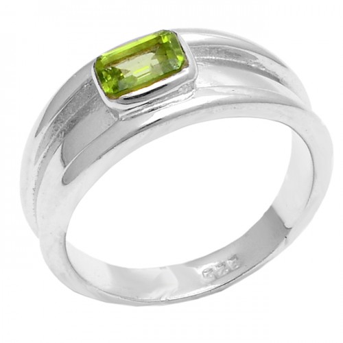 Rectangle Shape Peridot Gemstone 925 Sterling Silver Designer Ring