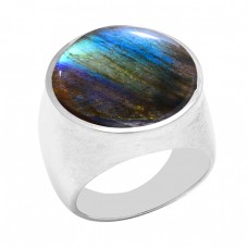 Round Shape Labradorite Gemstone 925 Sterling Silver Designer Ring