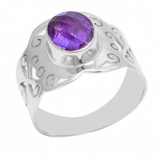 925 Sterling Silver Oval Shape Amethyst Gemstone Handmade Ring