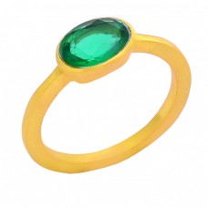 Faceted Oval Shape Apatite Quartz Gemstone 925 Silver Gold Plated Ring