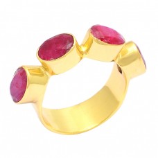 Oval Shape Ruby Gemstone 925 Sterling Silver Gold Plated Designer Ring