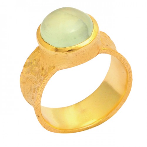 Cabochon Round Shape Chalcedony 925 Sterling Silver Gold Plated Ring