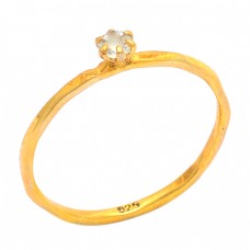 Faceted Round Shape Cubic Zirconia Gemstone 925 Silver Gold Plated Ring