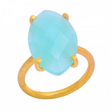 Faceted Marquise Shape Chalcedony Gemstone 925 Silver Gold Plated Ring