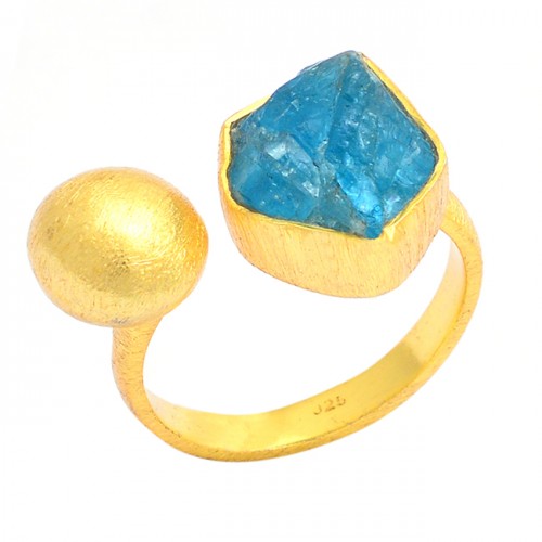 925 Sterling Silver Raw Material Apatite Rough Gemstone Gold Plated Ring