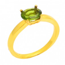 Faceted Oval Shape Peridot Gemstone 925 Silver Gold Plated Ring Jewelry