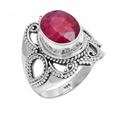 Faceted Oval Shape Ruby Gemstone 925 Sterling Silver Designer Ring