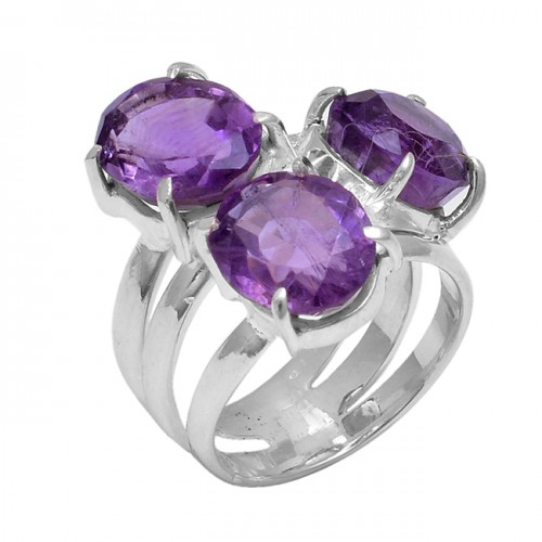 Oval Shape Amethyst Gemstone 925 Sterling Silver Prong Setting Ring Jewelry