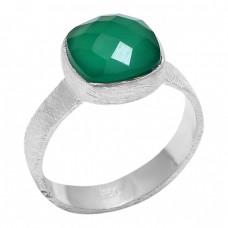 Cushion Shape Green Onyx Gemstone 925 Sterling Silver Designer Ring Jewelry